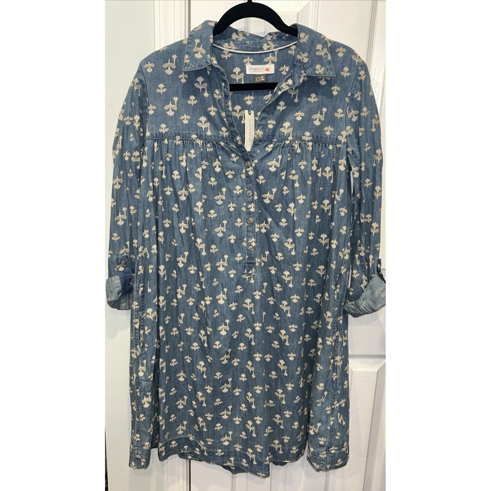 NWT Anthropologie Pilcro woodblock floral chambray denim dress Sz 6 Western Boho